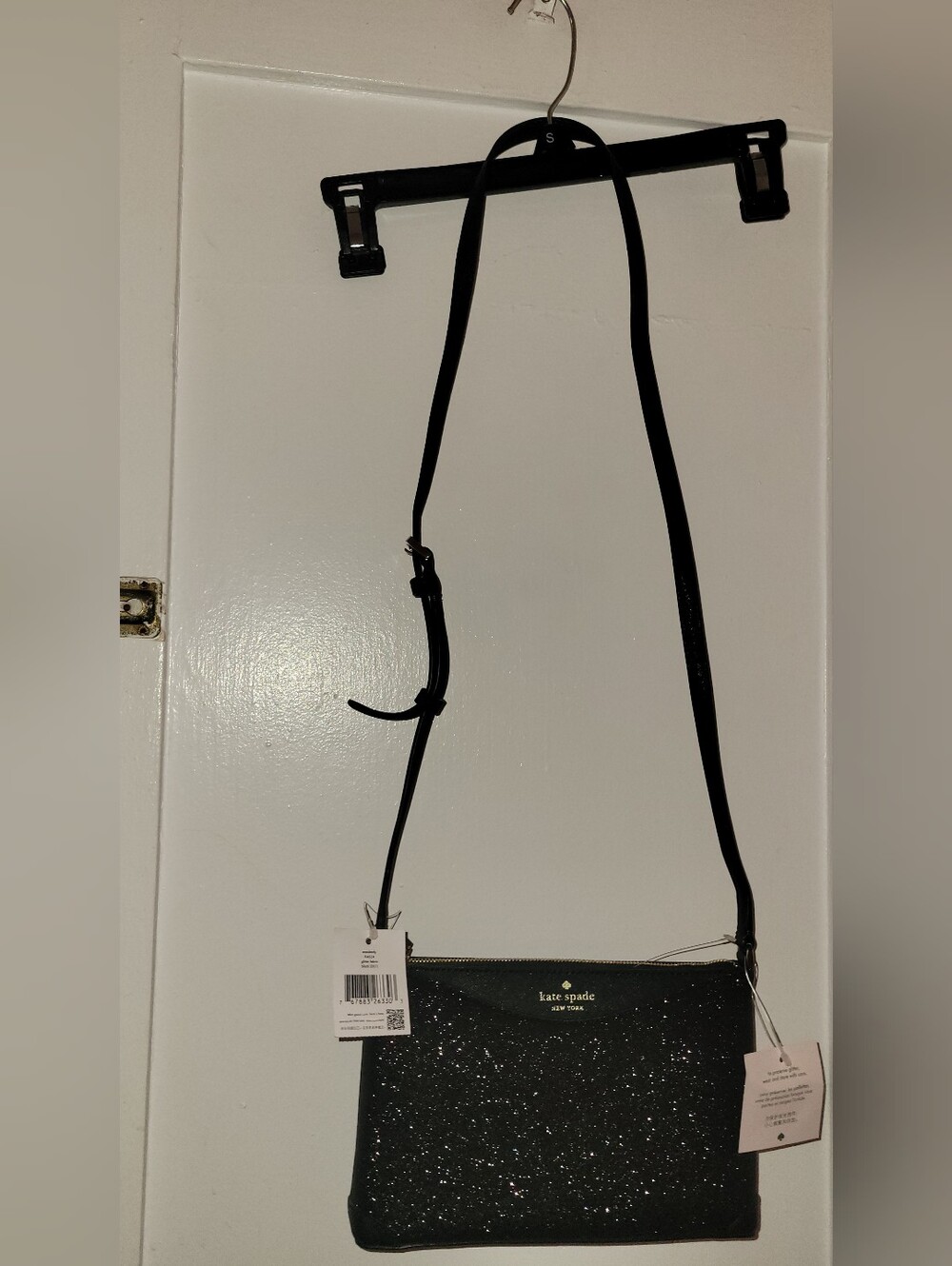kate spade Black Glitter Crossbody Bag with Gold Hardware